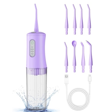 KIDSCOTER Cordless Water Flosser for Teeth, Oral Irrigator with 4 Cleaning Modes & 8 Nozzle Tips, IPX7 Waterproof, 200mL Tank, Rechargeable, Travel-Friendly Dental Flosser - Purple