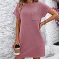 thumbnail image 1 of Pisexur Robes pour Femmes à Manches Courtes, Col Rond, Robe Midi Décontractée Ample à Rayures, Robe Soleil d'Été Confortable Évasée, Mini-Robe, Robes T-Shirt Basiques avec Poche, Robe en Coton et Lin pour Femmes 2024, 1 of 7