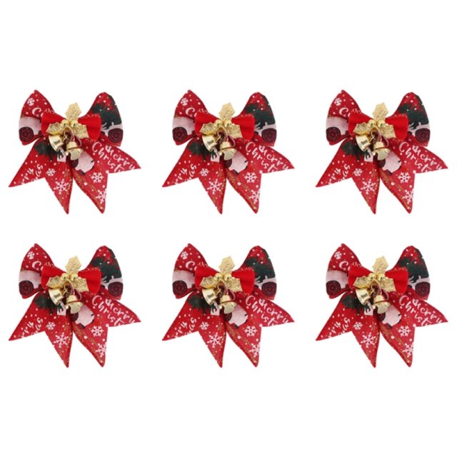 6 PCS Christmas Bows Christmas Burlap Bows with Little Bell Mini Ribbon Bowknot Ornament for Christmas Tree Crafts Home Decoration(Multiple Colors 3.54*3.3Inch)