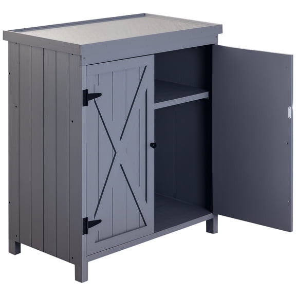 Outsunny Armoire de Rangement de Jardin, Remise à Outils Extérieure avec Dessus Galvanisé et Deux Tablettes pour Outils de Cour Ou Accessoires de Piscine, Gris