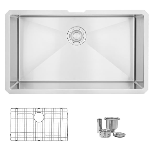 Stylish Undermount 32" Stainless Steel Single Bowl Kitchen Sink with Grid and Strainer S-323XG