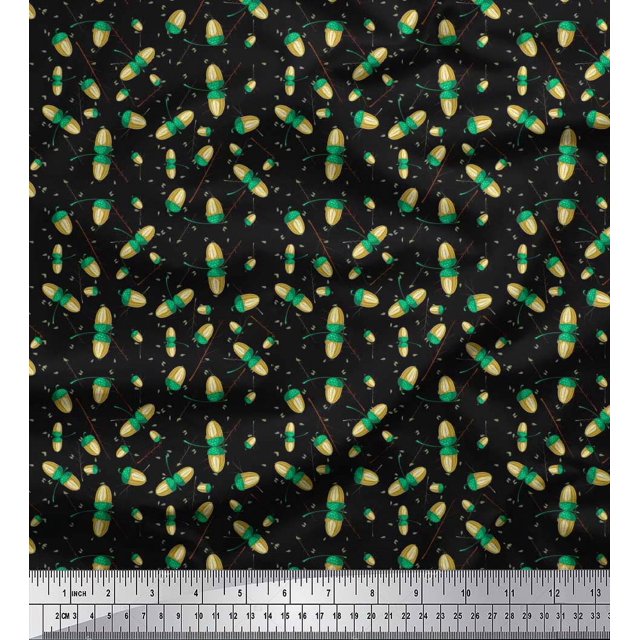 Soimoi Poly Georgette Fabric Leaves & Oaknut Fruits Printed Fabric 1 Yard 52 Inch Wide