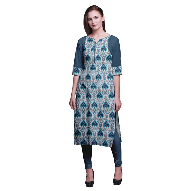 Bimba Kurti Droite à Panneaux en Coton pour Femmes, Longue Robe Kurti Imprimée, Haut Indien - Petit