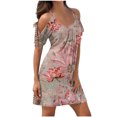 thumbnail image 2 of Fshaion Robe d'Été pour Femmes 2024 Grande Taille Imprimé Manches Courtes Épaules Dénudées Col Rond Robe Liquidation à Moins de 10!, 2 of 5