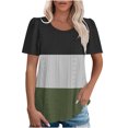 thumbnail image 1 of Plebaso Hauts pour Femmes Chemises à Oeillets à Blocs de Couleur Manches Courtes T-Shirts Amples Décontractés Col Rond Blouses Tendance, 1 of 6