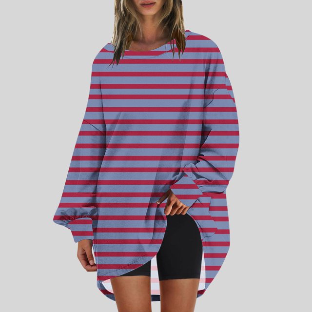 RXIRUCGD Sweat-Shirt Oversize à Col Rond pour Femmes Imprimé Manches Longues Tunique, Violet, Taille : TG