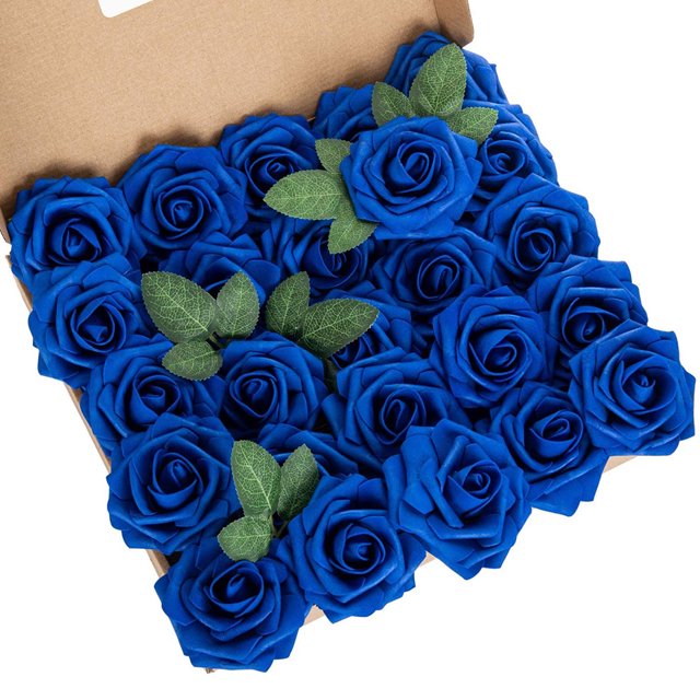 CAROOTU 25pcs Flower Foam Rose Roses Flower Heads with Stem for DIY Wedding Bouquets