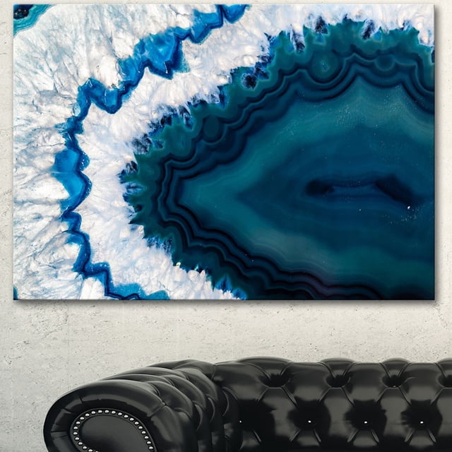 Design Art Bleu Brésilien Géode Toile Abstraite Art Mural Impression sur Toile de Coton Enveloppée pour Galerie Mettant en Vedette des Motifs de Géode Bleu et Blanc Vifs, Imprimée avec un Procédé giclée Haute Résolution, Prête à Accrocher avec Quincaillerie Incluse, Convient pour Rehausser la Déco de la Maison Ou du Bureau.