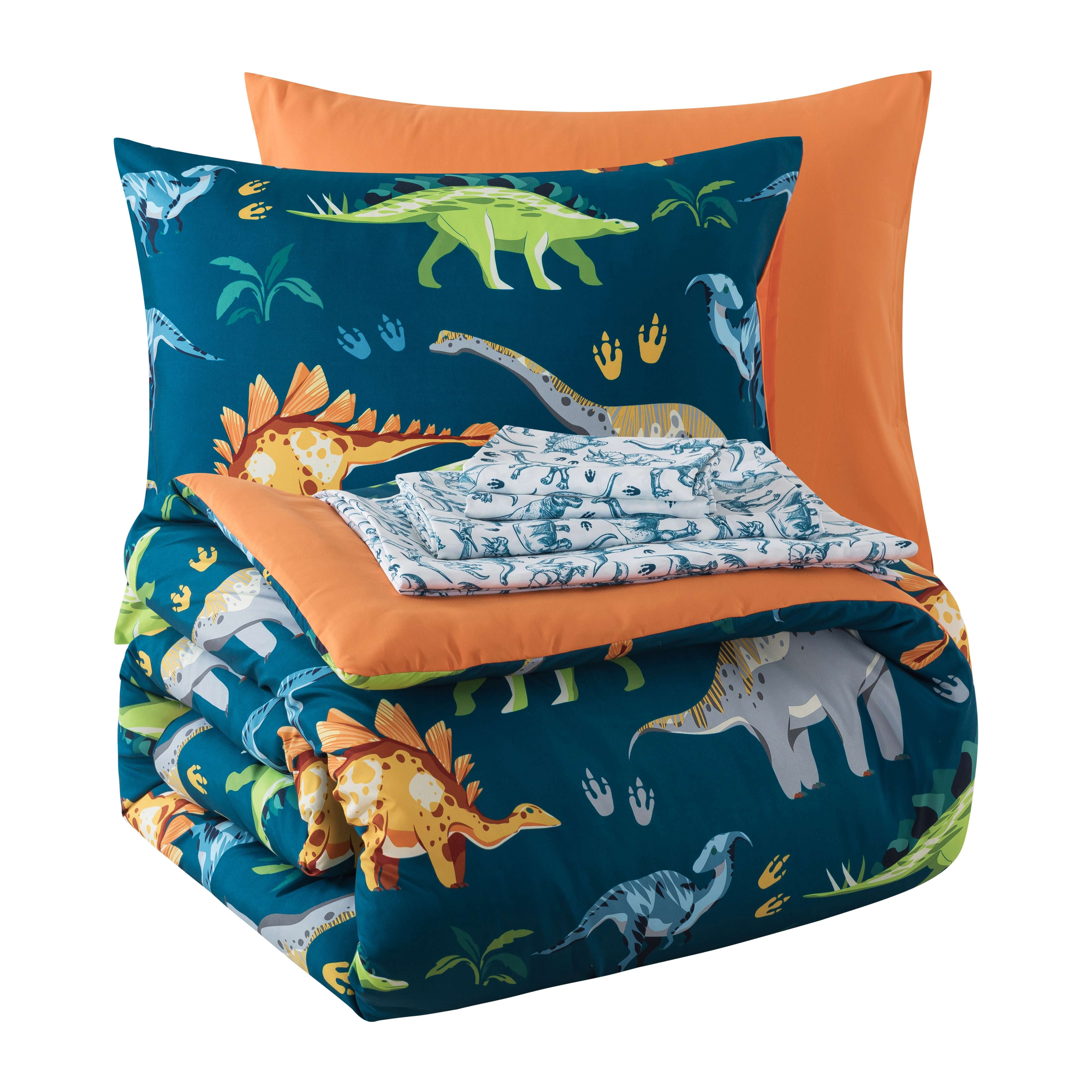Mainstays Ensemble de literie 7 pièces « lit dans un sac » pour enfants dinosaures, couette réversible, grand lit (Double)