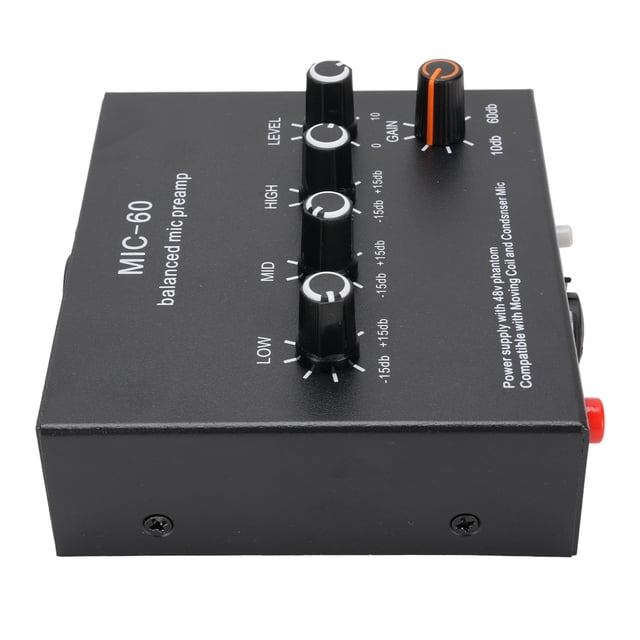 Microphone Preamp, Dynamic Microphone Preamp Mic Gain Booster, Dynamic Condenser XLR 3.5mm 6.35mm Inputs Outputs Mic Pre Amp for Stage Studio