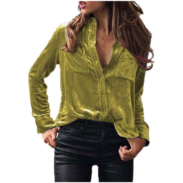 Timegard Womens Tops Long Sleeve Button Shirts Business Work Casual Tops with Pockets Fall Blouses