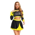 thumbnail image 1 of Aislor Womens Shiny Rhinestone Cheerleading Uniform 2 Piece Set Long Sleeve Crop Top & Skirt For Dance Fluorescent Yellow L, 1 of 6