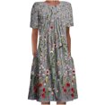 thumbnail image 1 of QIPOPIQ Robes pour Femmes Robe Évasée à Étages Manches Courtes Robes Décontractées Col Rond Robe Midi d'Été Robes Pliantes à Imprimé Offres 2023, 1 of 5