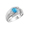 thumbnail image 3 of RYLOS Mens Rings Sterling Silver Ring 6X4MM Oval Shape Gemstone & Diamond Ring Turquoise December Birthstone Rings For Man Silver Rings, Size 9, 3 of 7