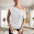 thumbnail image 2 of 2025 one Shoulder Sequin Sparkly T Neck Tops for Women Tops for Women Ruched Compression Shirts for Women Long Sleeve Asymmetrical Glitter Tops Slimming Flowy Tops for Women Party, 2 of 6