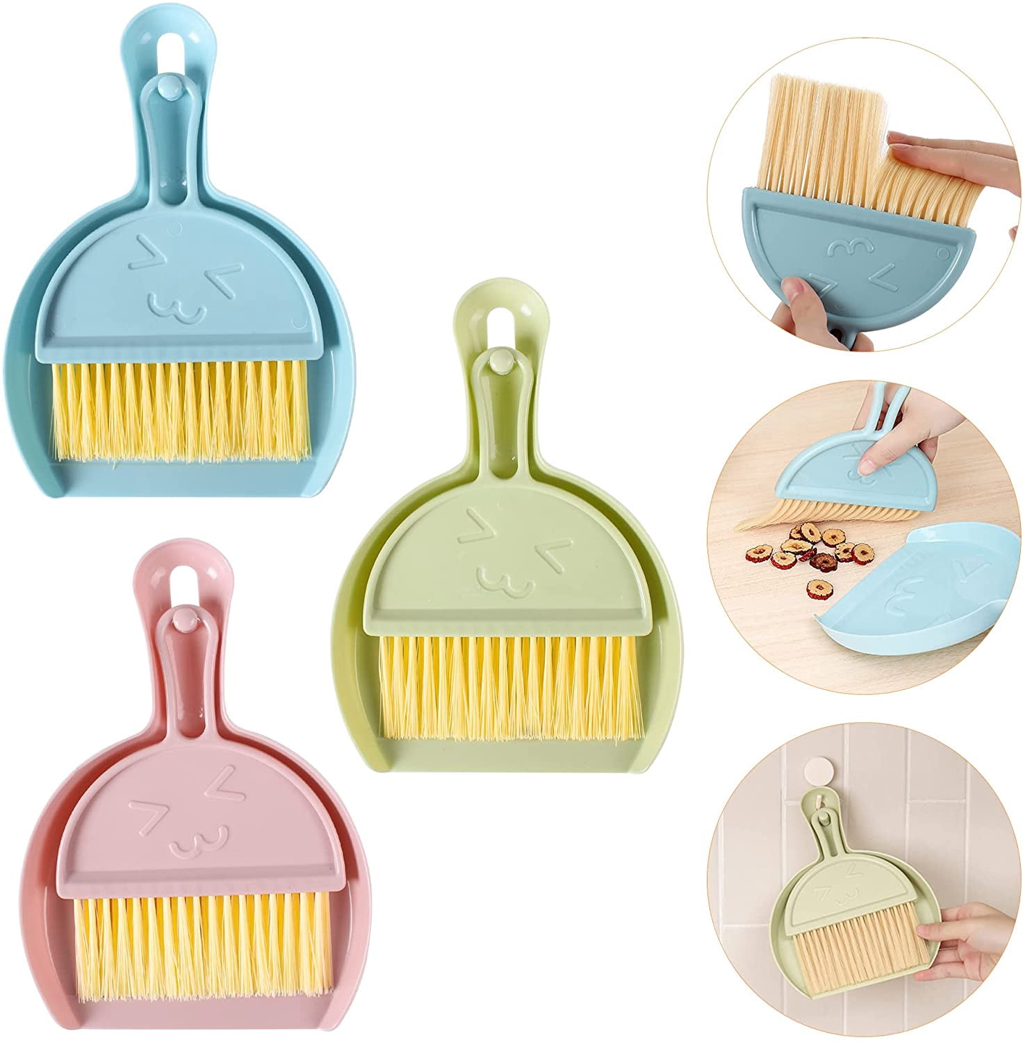 Jinsinto 3PCS Small Broom and Dustpan Set for Home Mini Dust Pans with Brush Set Hand Dustpan and Brush Set Kids Dust Pan