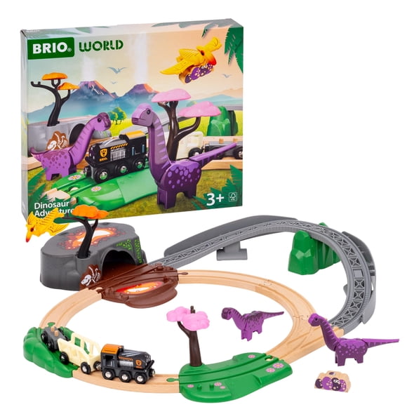 BRIO World Dinosaur Adventure Set - 21-Piece FSC-Certified - Wood Train Set & Accessories - Works with All BRIO Railway Sets - Dinosaur Train Engine,