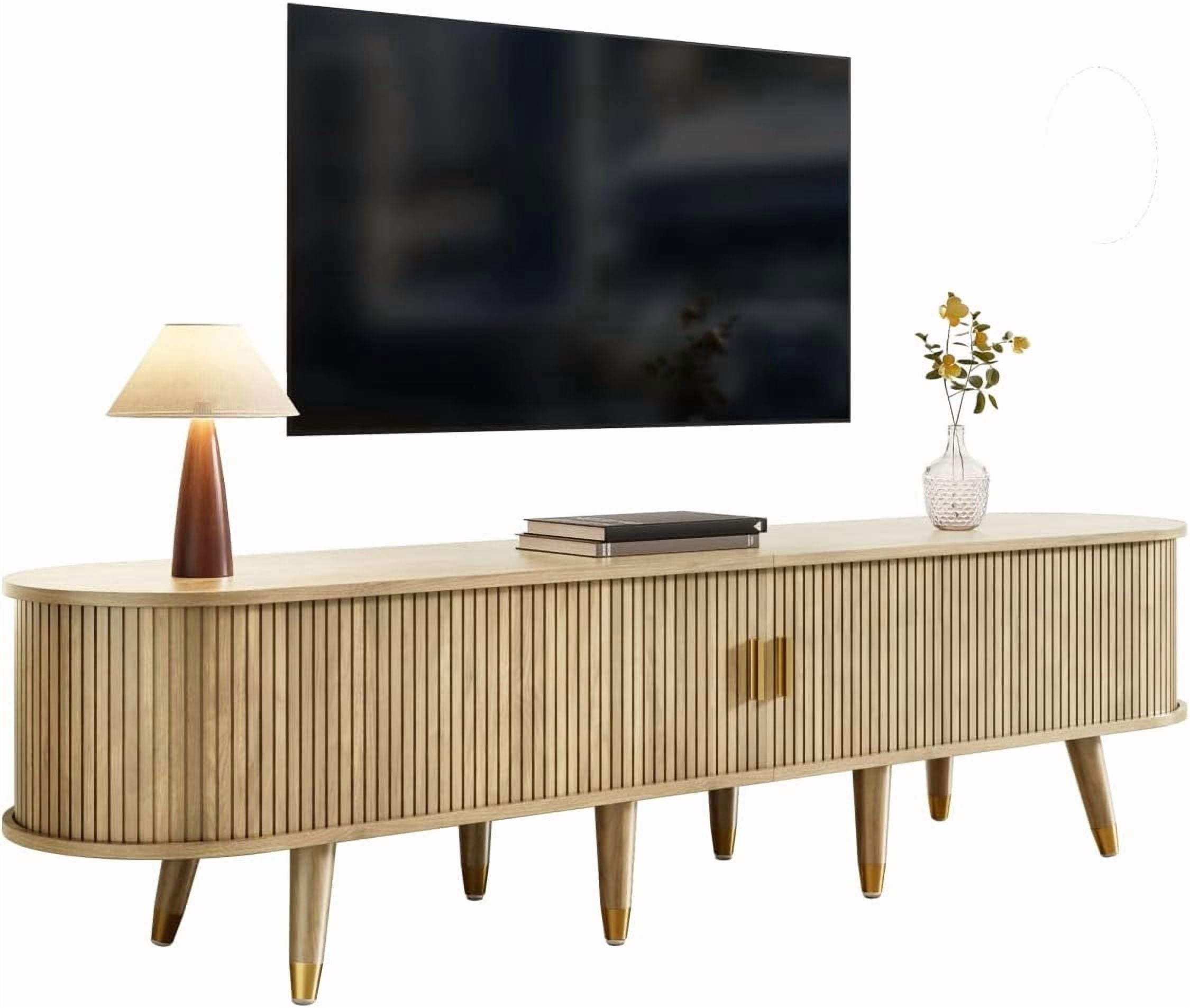 imerelez TV Cabinet 69 in with Sliding Door, Walnut Look & Large Storage – Country-Style TV Stand Made of MDF with Open Shelves, Drawers & Cabinet – Natural Design