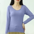 thumbnail image 2 of AherBiu Hauts Grande Taille pour Femmes Automne Manches Longues Haut de Pyjama Doux avec Soutien-Gorge Intégré Col Ras du Cou T-Shirts de Pyjama Confortables, 2 of 7
