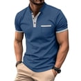 thumbnail image 1 of EOYWHK Henley Shirts for Men Business Casual Button Up Short Sleeve Tees Solid Color Stand Collar Work Blouse, 1 of 7