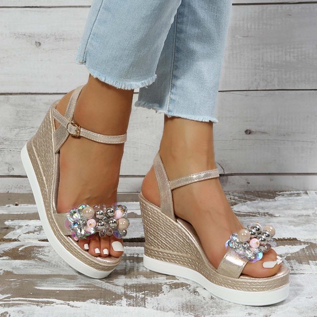 SMihono Sandales Sandales de Plage Femmes Été Décontracté Chaussures Décontractées à Bout Ouvert pour Femmes Strass Confortables Sandales Compensées à Plateforme Chaussures Pantoufle en Liquidation