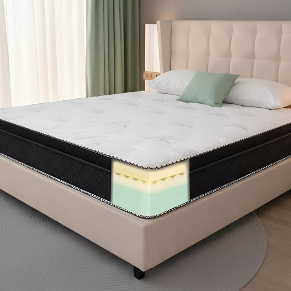 MattressMaster Grand Size Matelas en Mousse Euro Top Sans Ressorts, Fermeté Moyenne, Housse en Tissu de Bambou, Certifié CertiPUR-US, Matelas de Soutien Unilatéral.