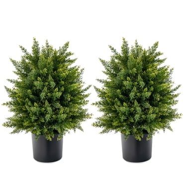 Costway Arbre Topiaire Boule de Cèdre Artificiel de 22 Pouces, Lot de 2, Faux Arbuste Buisson pour Déco