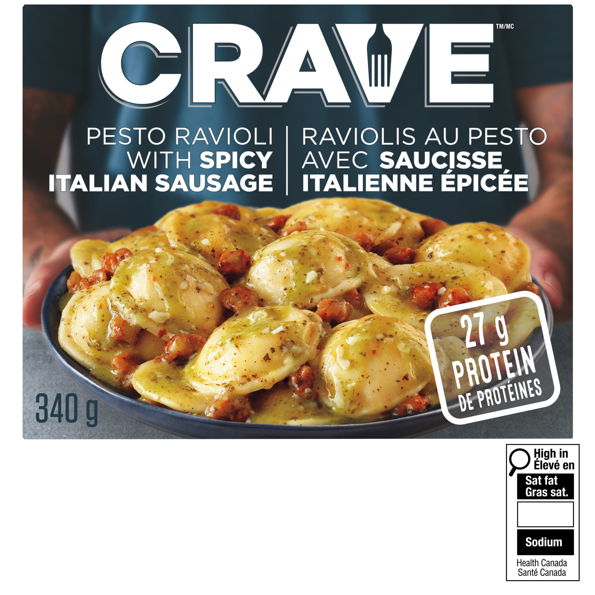 CRAVE Pesto Ravioli with Spicy Italian Sausage, 340g