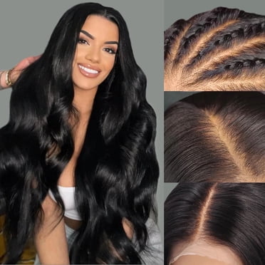 RKSTN Perruques en Cheveux Humains Pré-Découpées Sans Colle 13x4 Front Body Wave Wear Go Upgrade Lace Naturel Noir Perruque en Cheveux Humains Conviviale pour Débutants Perruques Sans Colle