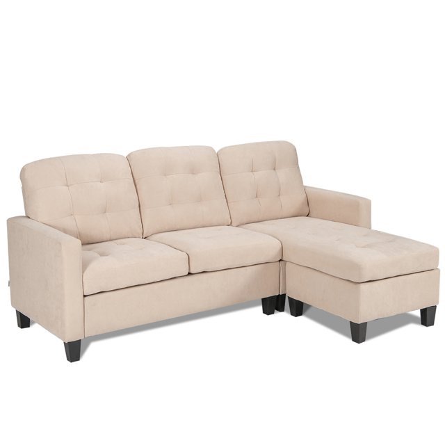 Costway Convertible Sectional Sofa Couch Fabric L-Shaped Couch Cushion Beige