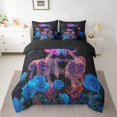 thumbnail image 2 of Skull Comforter Set Gothic Skeleton Bone 7 Pieces Bedding Set,Extoic Blue Rose Floral Bed In A Bag for Adults Woman Men Goth Skull Queen Sheet Set With Comforter, 2 of 5