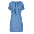 thumbnail image 4 of Robes pour Femmes 2024 Été Oversize Nouvelle Allure Élégante Col Rond à Nouer Manches Courtes Couleur Unie Coton Coton Lin Robe Rabais de 50 % Liquidation!, 4 of 6