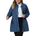 thumbnail image 1 of Plus Size Denim Jacket for Women Buttons Long Sleeve Jean Jackets 1X Blue, 1 of 6