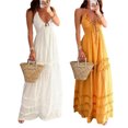 thumbnail image 2 of Gupgi Women Halter Long Dress Sleeveless V-Neck Ruffle Ruched Flowy Dress Summer Tie Backless Beach Dresses, 2 of 7