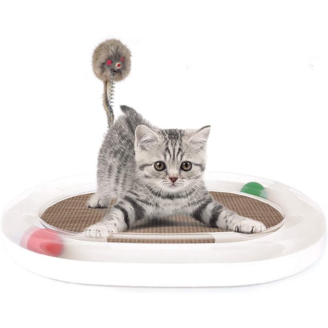 Jouet pour Chat Jouet de Chat griffoir en Carton Lounge avec Souris et Ressort blanc