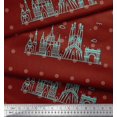 thumbnail image 2 of Soimoi Red Poly Georgette Fabric Dot & Sketch Monuments Architectural Fabric Prints By Yard 52 Inch Wide, 2 of 3