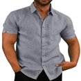 thumbnail image 1 of Mens Linen Button Up Casual Short Sleeve Slim Fit Shirts, 1 of 6
