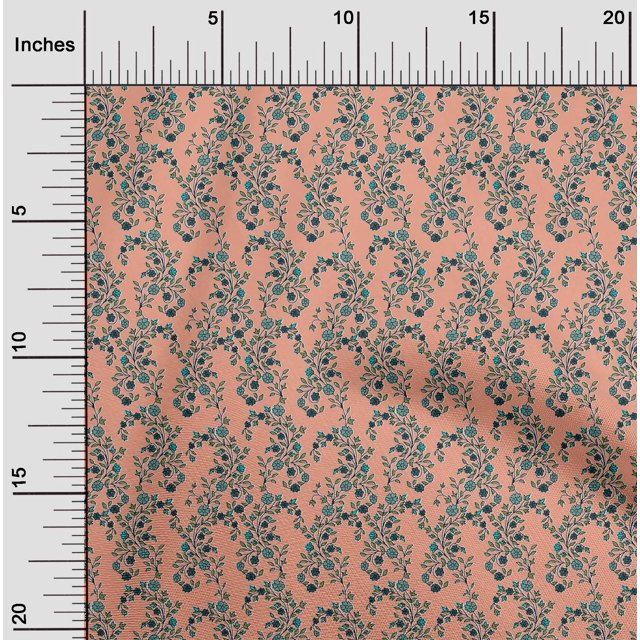oneOone Silk Tabby Fabric Leaves & Floral Block Printed Craft Fabric BTY 42 Inch Wide