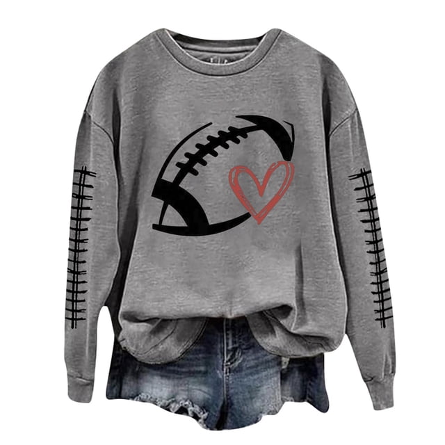 Aocisk Chandail à Capuche Léger à Manches Longues pour Femmes avec Imprimé Graphique de Football, Col Rond, Gris, Taille TG