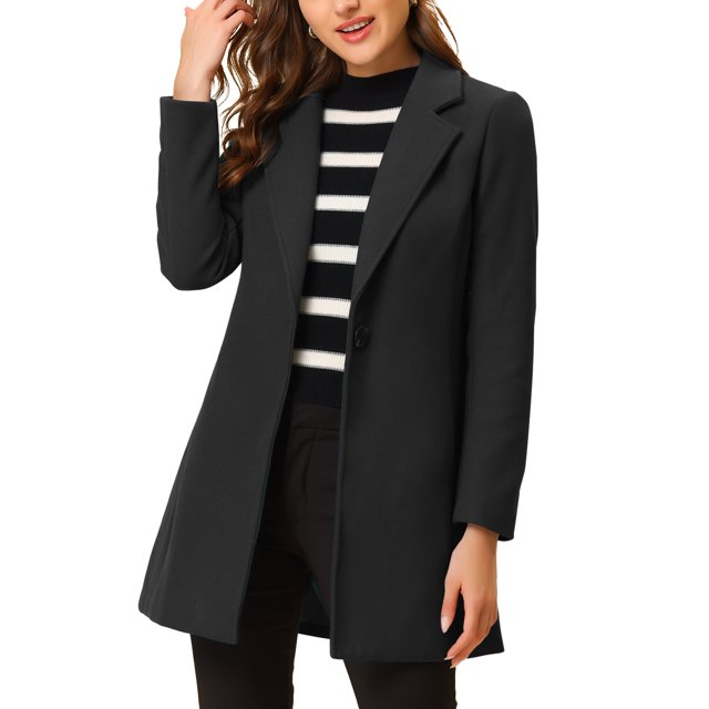 INSPIRE CHIC Manteau Long Classique pour Femme à Revers Cranté, Manches Longues, P Gris Foncé