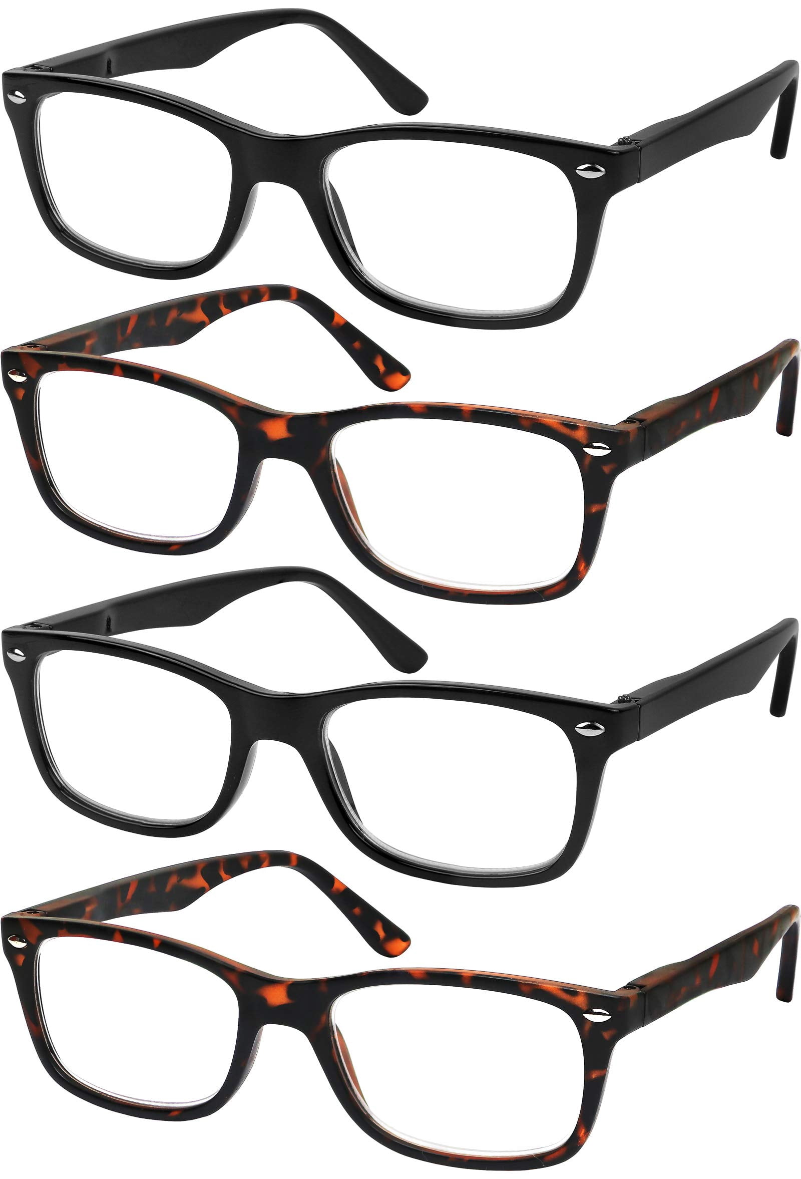 Success Eyewear Reading Glasses Set of 4 Quality Readers Spring Hinge Glasses for Reading for Men and Women Set of 2 Black and 2 Havana 1.5
