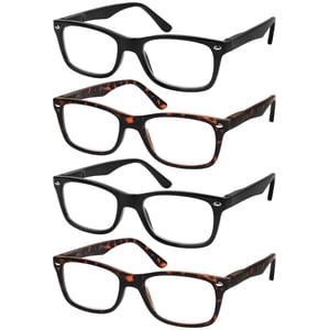 Success Eyewear Ensemble de lunettes de lecture 4 Lecteurs de qualité Lunettes de charnière de printemps pour la lecture pour les hommes et les femmes Ensemble de 2 Noir et 2 La Havane 1.5