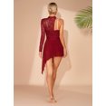 thumbnail image 3 of YONGHS Robe de Danse Lyrique pour Femmes, Dentelle Florale Patchwork, une Épaule, Bordeaux TG, 3 of 7