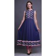 thumbnail image 2 of Bimba Robe Anarkali Bleu Marine à Fleurs, Col Mandarin, Sans Manches, Kurtis pour Femmes, Robe Maxi à Imprimé, Grande, 2 of 6