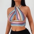 thumbnail image 4 of Fridja Lady Color Striped Sleeveless Halter Halter Slim Knit Cross Top, 4 of 7