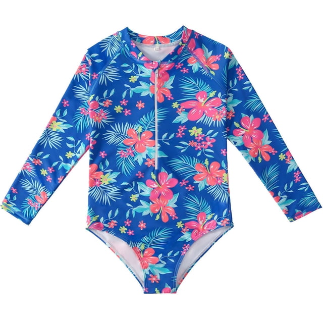Little Girls Rash Guard Swimsuits Summer Sun Protection Long Sleeve Girls Bathing Suit Size 5-6 Years