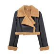 thumbnail image 2 of Veste Courte à Manches Longues Noire pour Femmes, Imprimé, Col Roulé, Faux Cuir, Joyeuses Fêtes, Noël, Décontractée, Thermique, à Capuche, Hiver Automne 2025 TP, 2 of 5