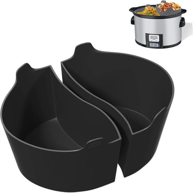 Oleegame 1PC Produce Storage Silicone Slow Cooker Divider Liners Compatible With & Beach 6 Slow Cooker /Reusable Slow Cooker Accessories Cooking Liner For Most 68 Oval Shape Slow Cooker Black