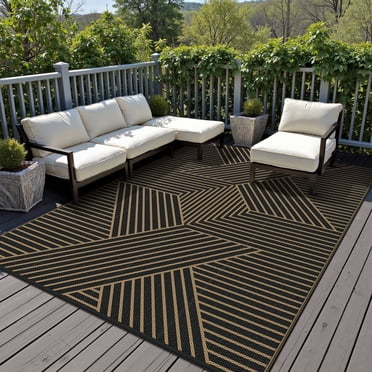 DEORAB Outdoor Rug Reversible 6x9' Patio Rug,Clearance Outside Plastic Waterproof Mat,Fordable Floor Rug for Patio, Camping, RV, Deck, Porch, Balcony, Backyard, black&brown