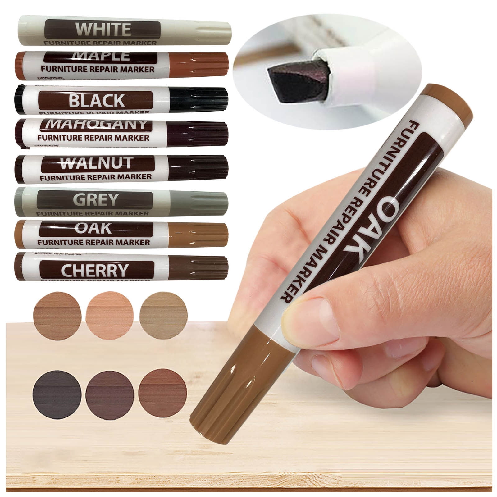 CGZQFEI Furniture Markers Touch up,Furniture and Wood Floor Markers and Crayons Repair Kit - 8 Types Wax Crayons in Black, Maple, Oak, Cherry, Walnut and Mahogany